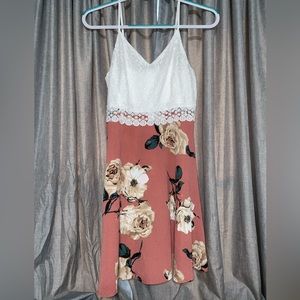 Shein, size medium, white and pink dress with flowers, some lace.